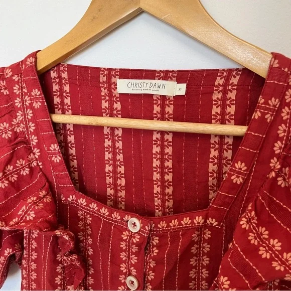 Christy Dawn The Darcy Dress Size XS in Hibiscus Zinnia Stripe Red Ruffle Cotton - Picture 5 of 8